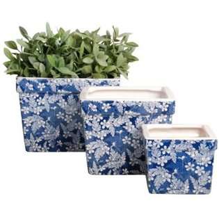   USA BD08 Blue Blossom Flower Pots, Square, Set of 3 
