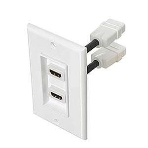  HDMI Dual Port Wall Plate W/ Short Cable, White 