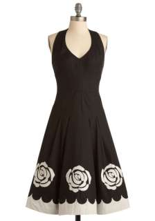 Fleur Better or Worse Dress   Long, Black, White, Floral, Pleats, A 