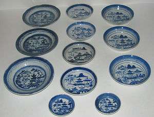 12 PIECE ANTIQUE CHINESE BLUE & WHITE CANTON COLLECTION  