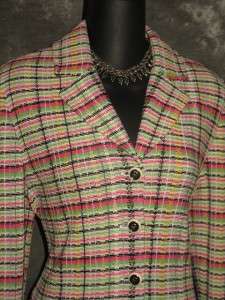 St John collection pink green black knit fringe suit jacket blazer 