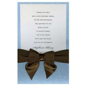 Preppy Blue Paisley with Brown Bow Pocket Invitations 