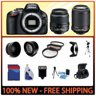 New Nikon D5100 SLR Camera w/ 18 55mm & 55 200mm VR Kit 845251003819 