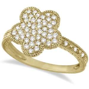  Five Leaf Clover Shaped Diamond Right Hand Ring 14k Yellow 