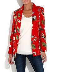 Red (Red) Mela Red Butterfly Print Blazor  260277060  New Look