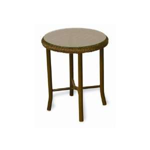   Flanders Weekend Retreat Wicker 20 Round Glass Patio End Table Hickory