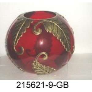   COLLECTION 9 INCH GOLD ACCENTED RUBY GLASS ROSE BOWL