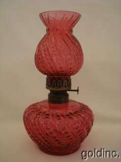 Nice 19th C Cranberry Miniature Kerosene GWTW Lamp N/R  
