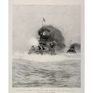  1899 Print Spanish American War Battle Battleship Guns 