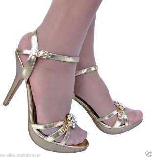 Gold High Heels Strappy Slingback Women Sandals Shoes  