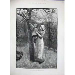   1884 John White Fine Art Mother Little Girl Trees Bud