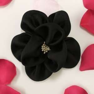 Black Silk Hand Made Corsage Fabric Flower Hat Hair Clip & Pin Brooch 