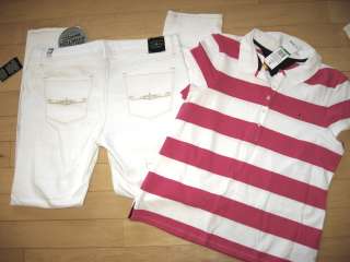 NEW Domaine White Low Rise Jeans + Tommy Hilfiger Summer Top SIZE 14 