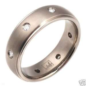   Elegant 7mm Titanium Comfort Fit Wedding Band Ring with CZs Size 8