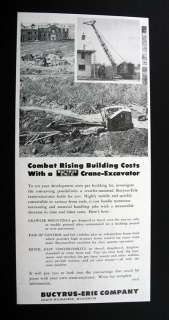 Bucyrus Erie Crane Excavator crawler mounted 1953 Ad  