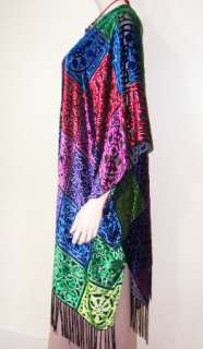 Celtic Irish Caftan Kimono Duster Silk Burnout Velvet w Finges Maya 