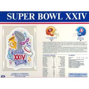 Super Bowl XXIV Patch and Game Details Card  Sports 
