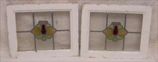 Pair of Antique Stained Glass Windows 5 clr Ruby Blooms  