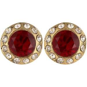 Red Victorian Post Earrings with Cut Glass   Copper Alloy with Cut 