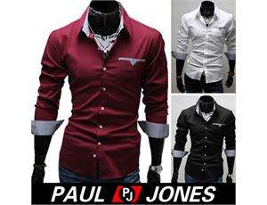 PJ Men’s Casual Slim line Stylish Dress Shirts 4 Size XS~L 3Colros 