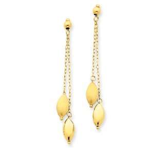  14k Gold 2 Strands Puff Rice Beads Ear Jewelry