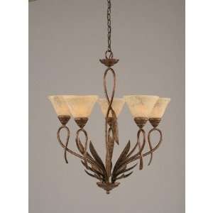  Leaf 5 Light Uplight Chandelier with Italian Marble Glass 