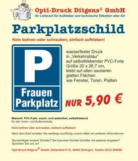 Parkplatzschild Frauen   Parkschild Hinweisschild Verkehrsschild 