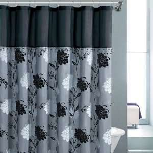  Black Gray 72 x 72 Floral Beaded Bathroom Polyester Shower Curtain 