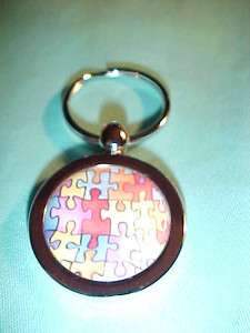 Autism puzzle pieces on shiny metal Keychain NEW  