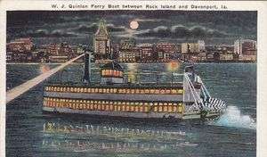  Ferry Boat Rock Island Davenport IA Iowa old 1930s postcard  