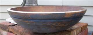 Huge Early Wooden Dough Bowl In Old Blue Paint AAFA  