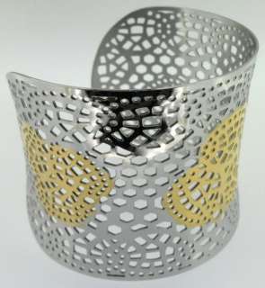 Stainless Steel Gold &Silver Cuff Bracelet Womens Huge  