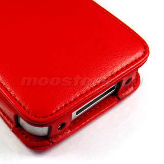 FLIP LEATHER CASE COVER + SCREEN FOR IPHONE 4 4G RED  