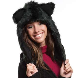 Faux Fur Plush 3D Half Animal Hood Hat Ear Flaps Black Bear  