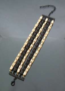 Designer Inspired 2Tone Mixed Mesh Chain Bracelet Mat Black and Gold 