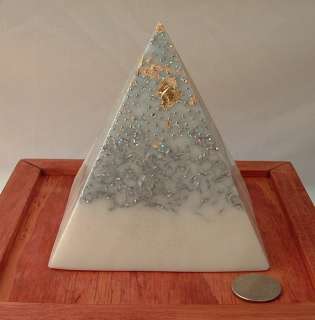 Large Orgone Pyramid White Chi EMF Gold Crown Chakra  