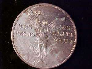 MEXICO WINGED VICTORY SILVER 2 PESOS 1921 AU LUSTROUS  