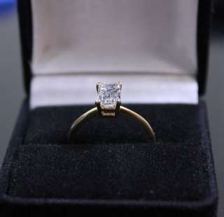 01 CT F IS2 Emerald Cut Diamond 14k Yellow Gold Ring Size 6.5  