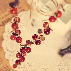 Simitter new fashion thai style sweet cherries sweater chain necklace 
