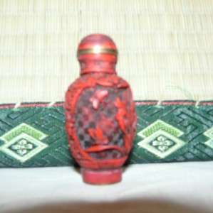 Red Carved Cinnabar Snuff Bottle Round Style  
