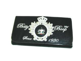 Betty Boop Crown Embroidery Gems Style Wallet #4(Black)  