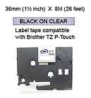   Brother TZ161 36mm 1 1/2 one and half inch P touch TZ black on clear
