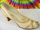   30s 40s tan & ivory AIR STEP summer mesh peep toe heels pumps shoes