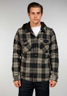 BRIXTON Strike Hooded Flannel in Green Plaid  