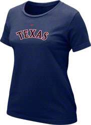 Texas Rangers Nike Womens Navy Authentic Wordmark Crew T Shirt 