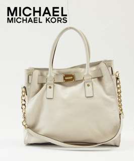 Michael Kors Hamilton Leather Large N/S Tote Bag Vanilla Ivory Handbag 
