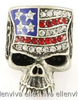 Amazing American Flag Skull Ring Size 9 New #rg259sv9  