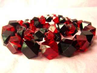 MASSIVE CHUNKY Vtg Red Black Lucite Bead Necklace Set  