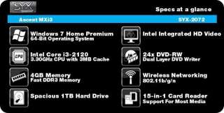 Intel® 2nd Generation Core i3 2120 3.3GHz, Genuine Windows® 7 Home 