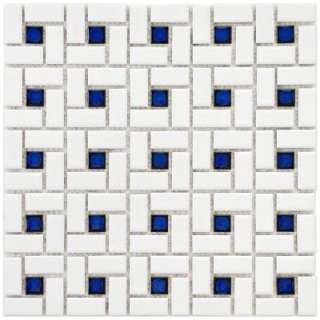   12 1/2 in. x 12 1/2 in. Blue/White Porcelain Mesh Mounted Mosaic Tile